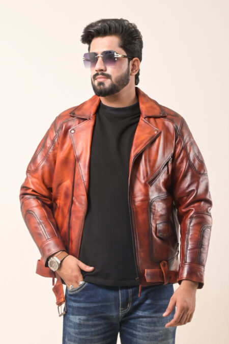 Box Biker Tan Leather Jacket